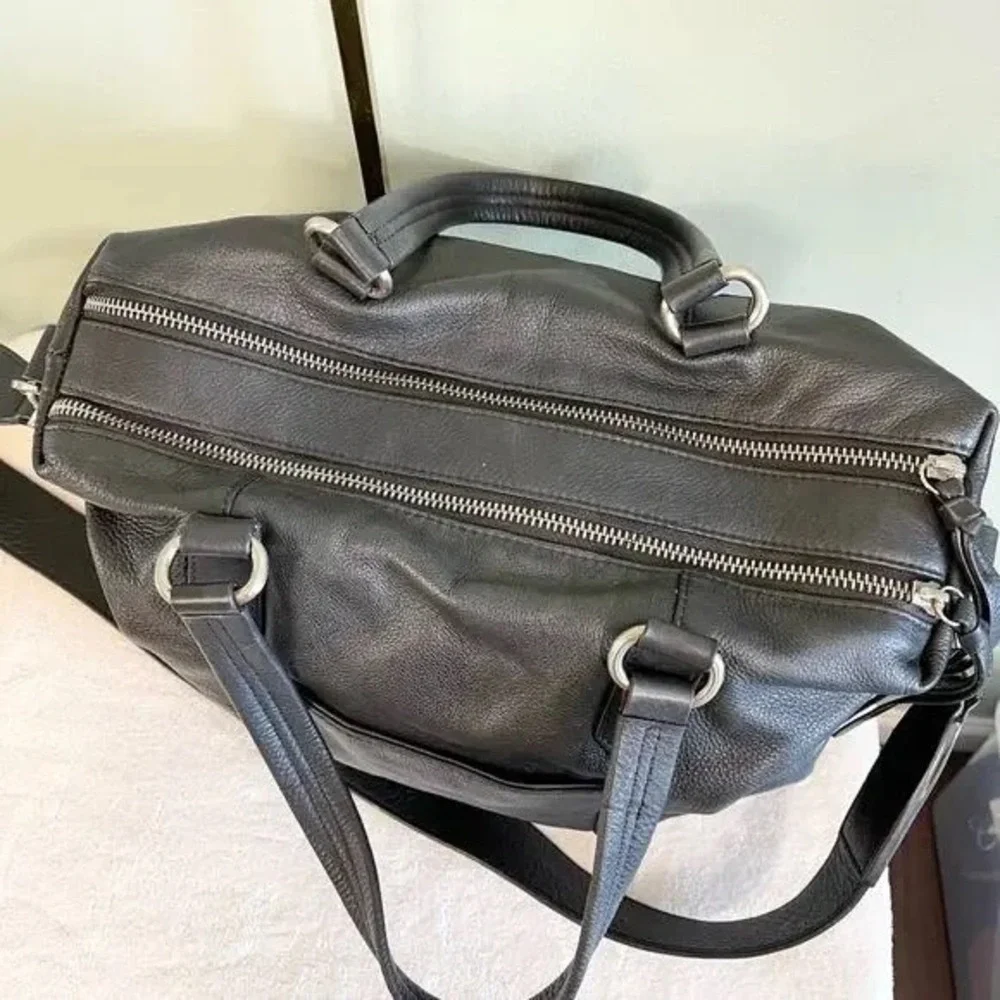 Joelle Hawkins Black Leather Tassels 2 Compartments Travel Luggage Duffle Bag - Picture 7 of 11